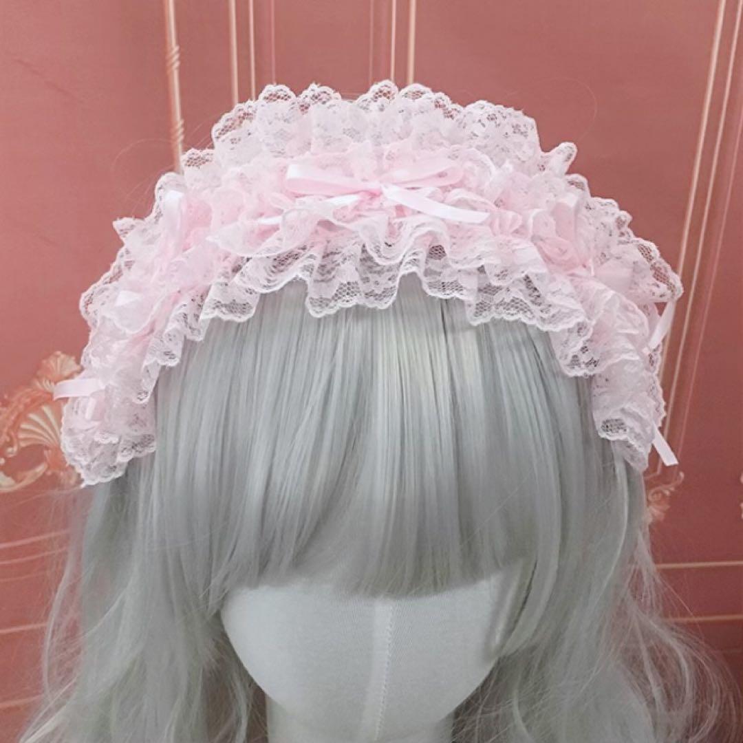 ピンク リボン レース フリル ヘッドドレス サブカル ロリータ 地雷 量産型 姫系 コスプレ コンカフェ ゆめかわいい アイドル メイド Y2K