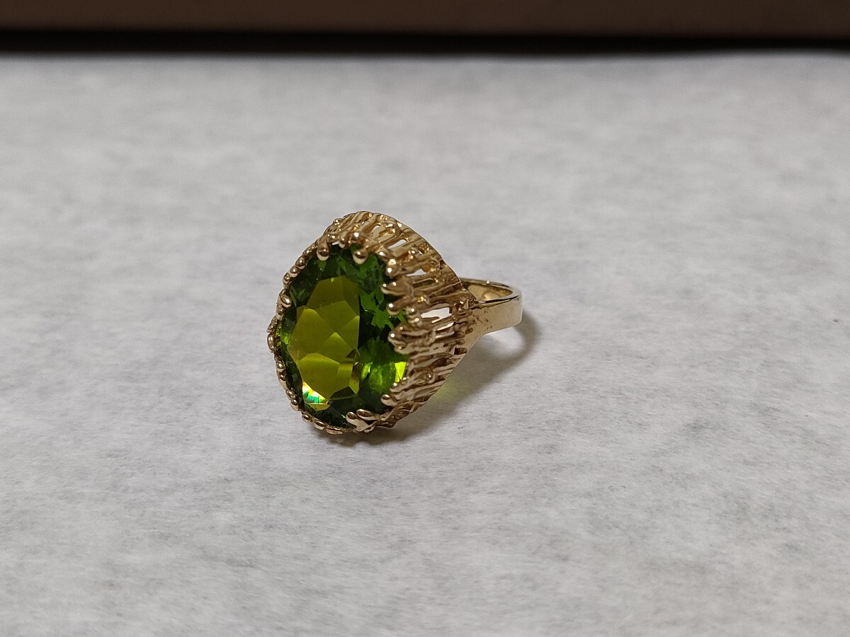 14K PG　刻印　ペリドット リング　アクセサリー　指輪　6.1g　16号 サイズ　宝石　パワーストーン　ジュエリー　/ 送料430円