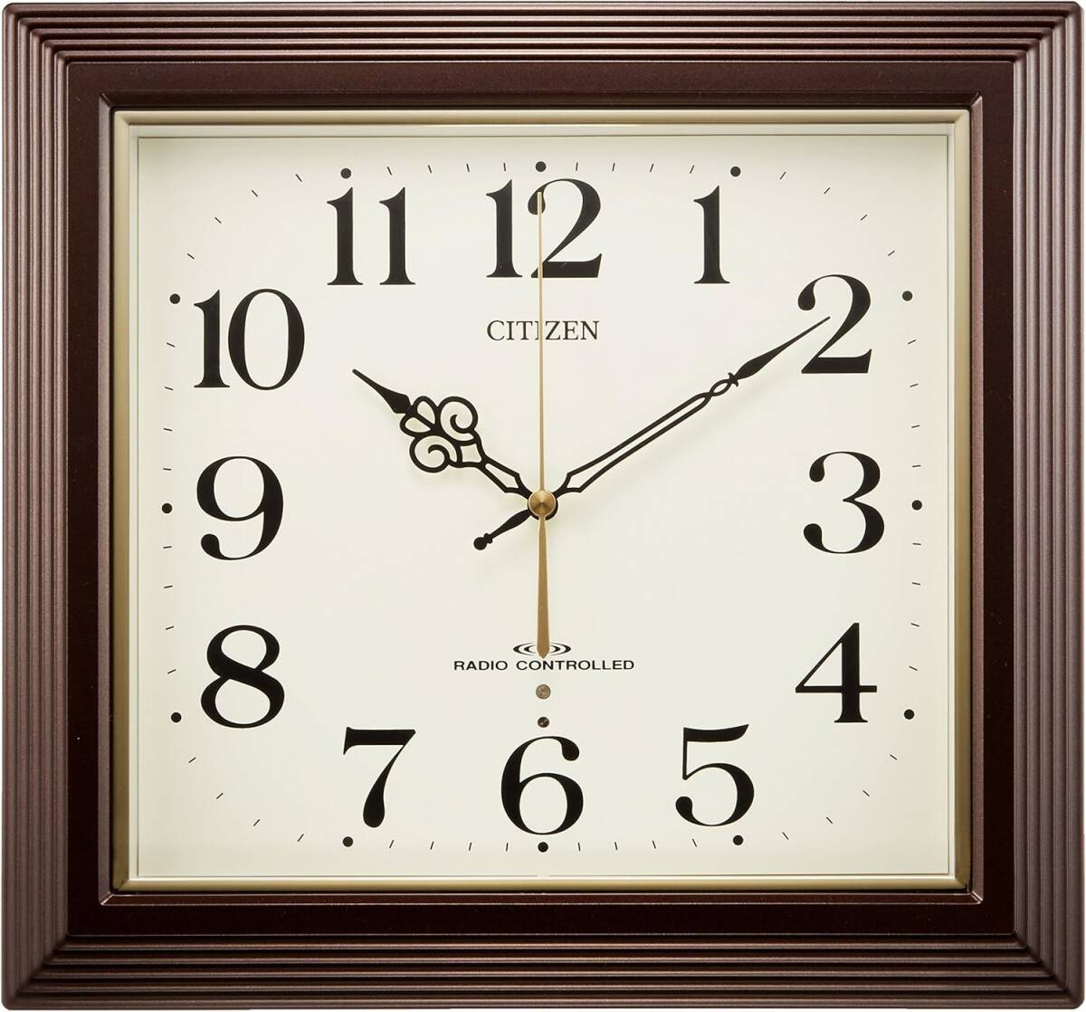新品送料無料 CITIZEN シチズン 電波時計 アナログ 掛け時計 四角 茶 八坂 4MY803-006 ステップ秒針 リズム RHYTHM ブラウン