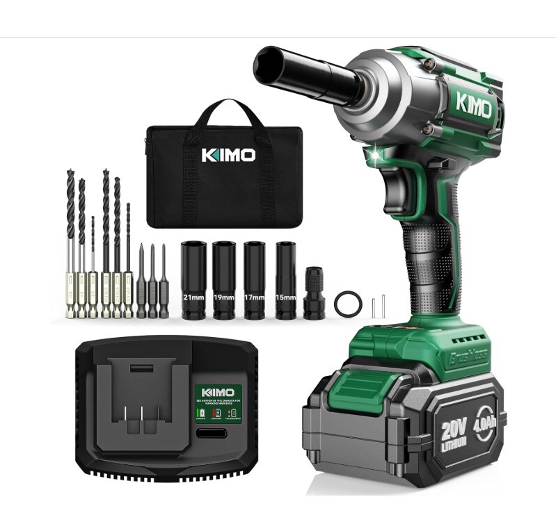 新品未使用 B198 KIMO 電動インパクトレンチ 充電式 20V 4000mAhバッテリー コードレス 無断変速 自動停止モード QM-3603 ソケット7本