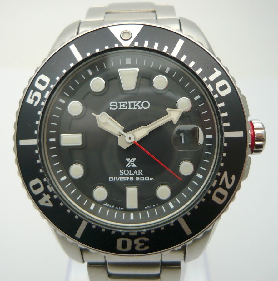 1000円スタート 腕時計 SEIKO セイコー プロスペックス V157-0BT0 ソーラー DIVER'S 200m デイト ブラック文字盤 メンズ 11 K10010