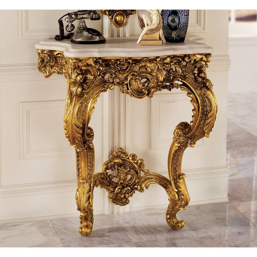 17世紀フランスロココ様式　ウォールコンソールテーブル　アンティーク風バラの彫刻印象的ヨーロッパ式ゴールド家具お姫様豪華飾り棚小物