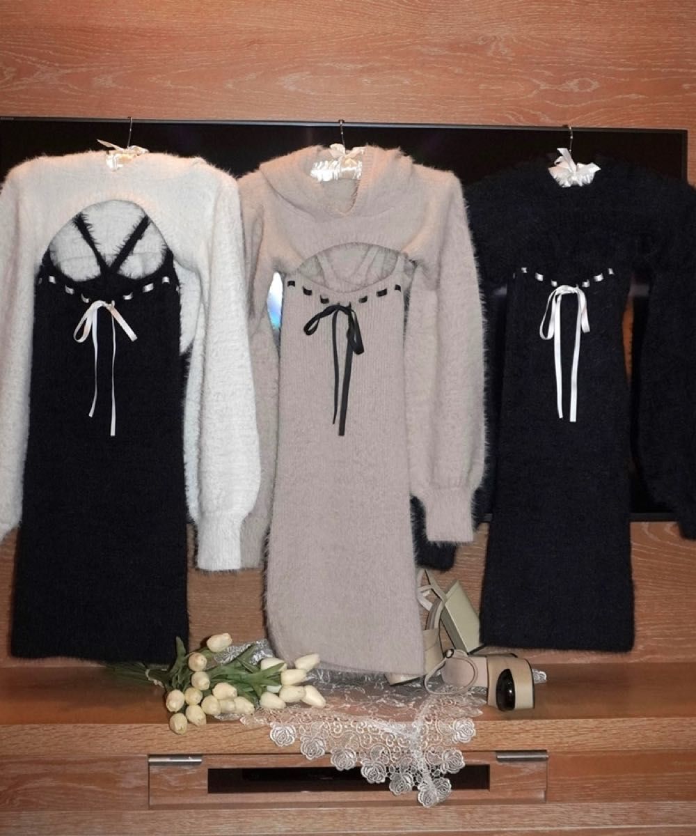 amerge アメルジュ feather foodie tops×ribbon onepiece amerge アメルジュ feather foodie tops×ribbon onepiece