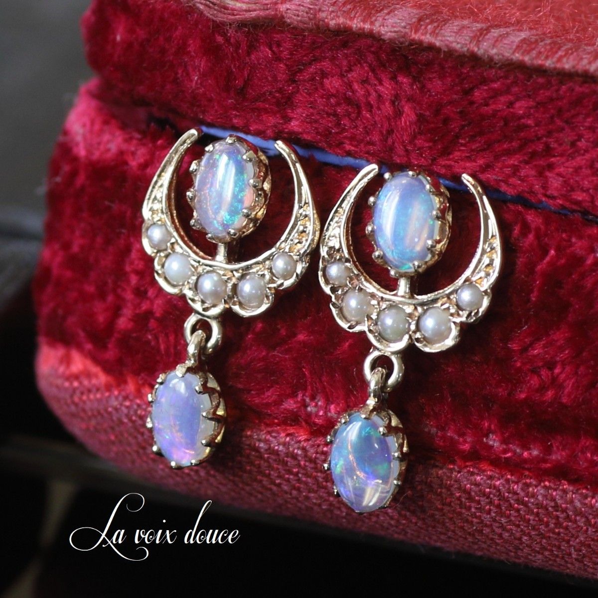 イギリスヴィンテージ 9金 オパール&シードパール ピアス/アンティーク