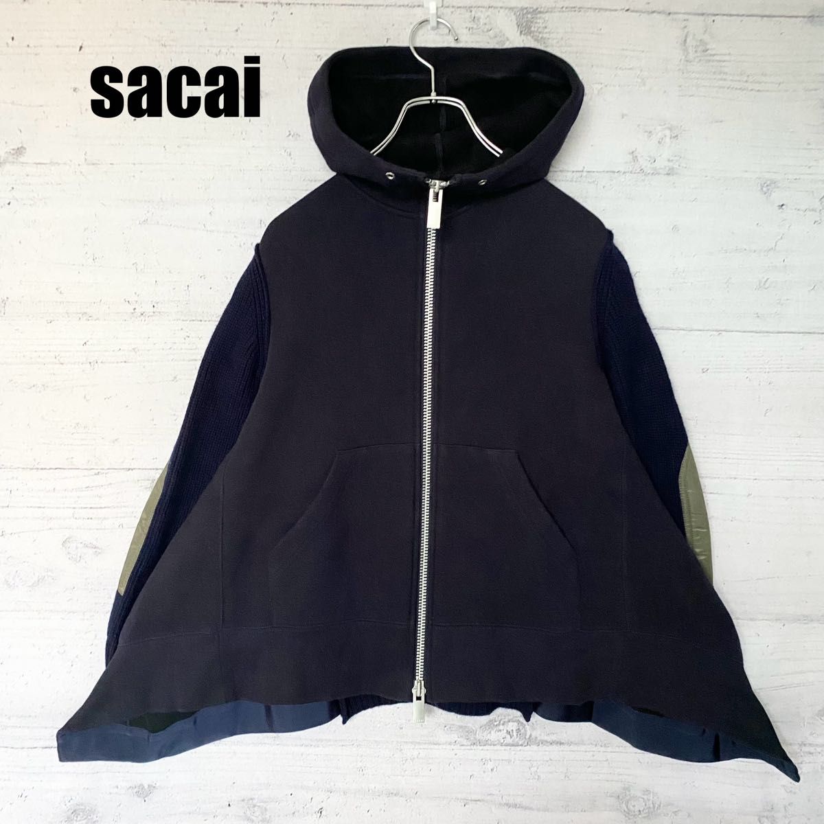 sacai ニット ドッキング スポンジ フーディ パーカー サカイ ジップアップ サイズ1