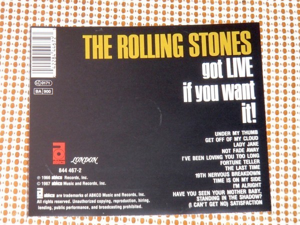 廃盤 abkco盤 The Rolling Stones ローリング ストーンズ Got Live If You Want It ! / Brian Jones 在籍時 名ライヴ/ Satisfaction 収録