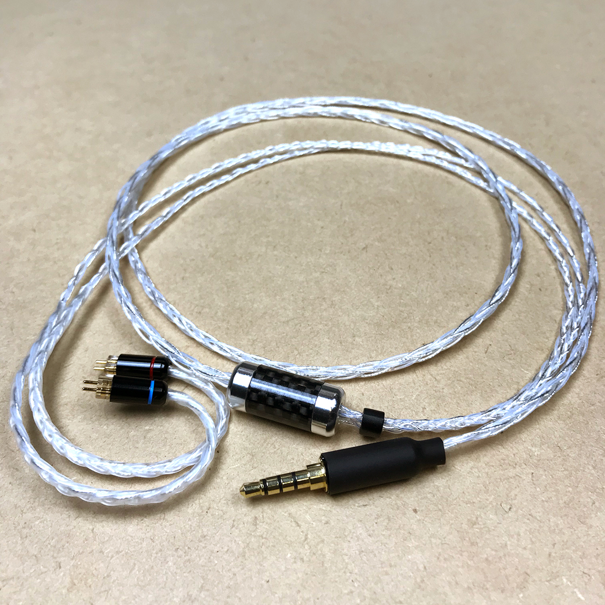 IEM2ピン用リケーブル 8芯 オーグライン+4N純銀線 3.5mm4極 120cm イヤホン HiFiMAN COWON PLENUE S OPPO HA-2 SONY ZX1/ZX2 GND分離