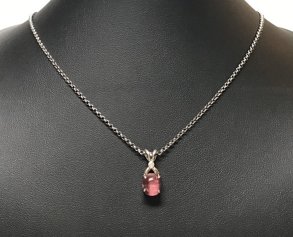 Pt850 Pt900 プラチナ　11.2g　ピンク トルマリン 4.85ct　ダイヤ 0.05ct　プチ ネックレス　50cm_画像1