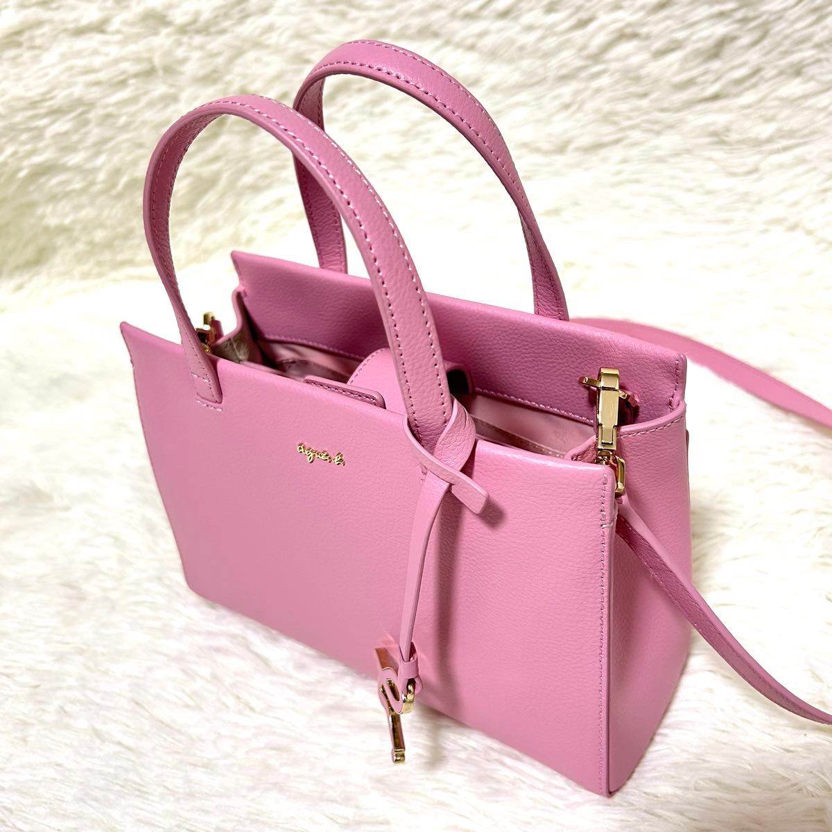 極美品】agnes b アニエスベー 2way ショルダーバッグ シボ革 極美品】agnes b アニエスベー 2way ショルダーバッグ シボ革