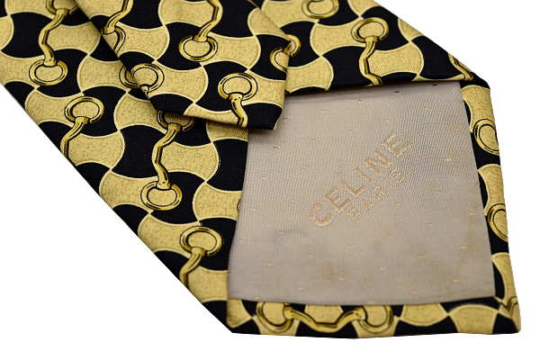 N-1515* free shipping *CELINE PARIS Celine Paris * beige × black chain pattern silk necktie 