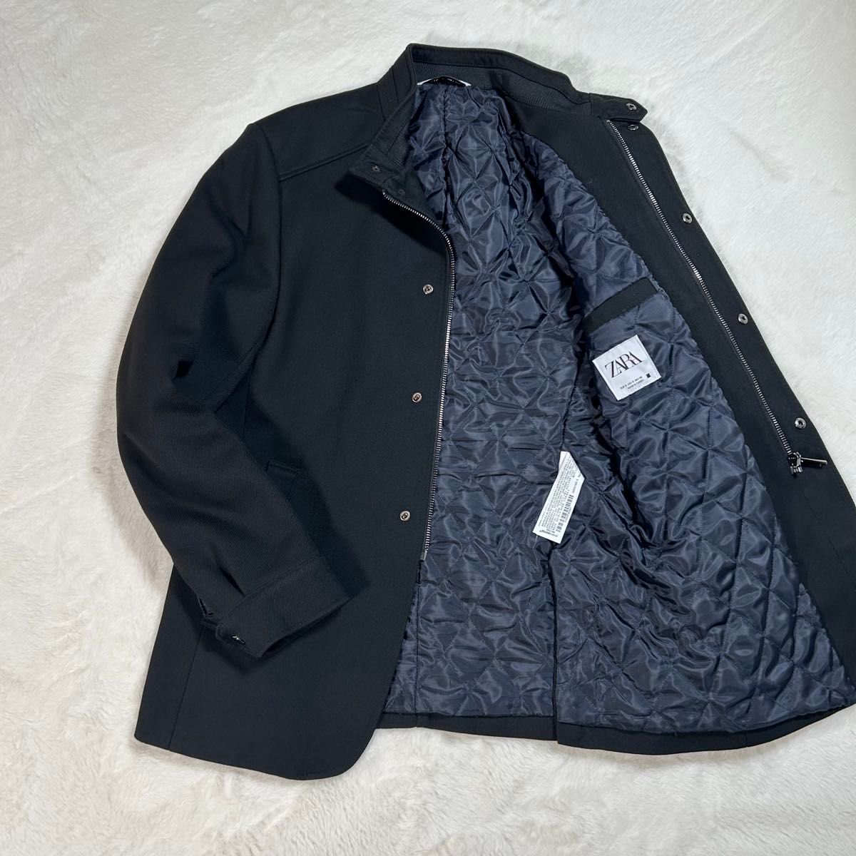 ザラZARA メンズ スタンドカラー黒 ジャケット中綿コートS ザラZARA メンズ スタンドカラー黒 ジャケット中綿コートS