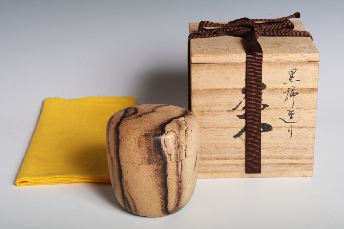 9129 木工芸 黒柿棗(四方桟木箱) 茶入 棗 茶道具 黒柿 天然木_画像1