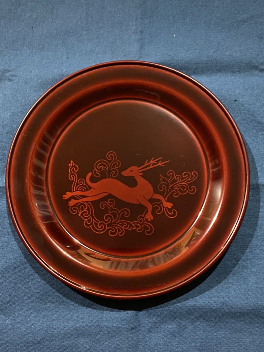  middle ... deer writing lacqering plate 5.5 size .. record white . lacquer ware 