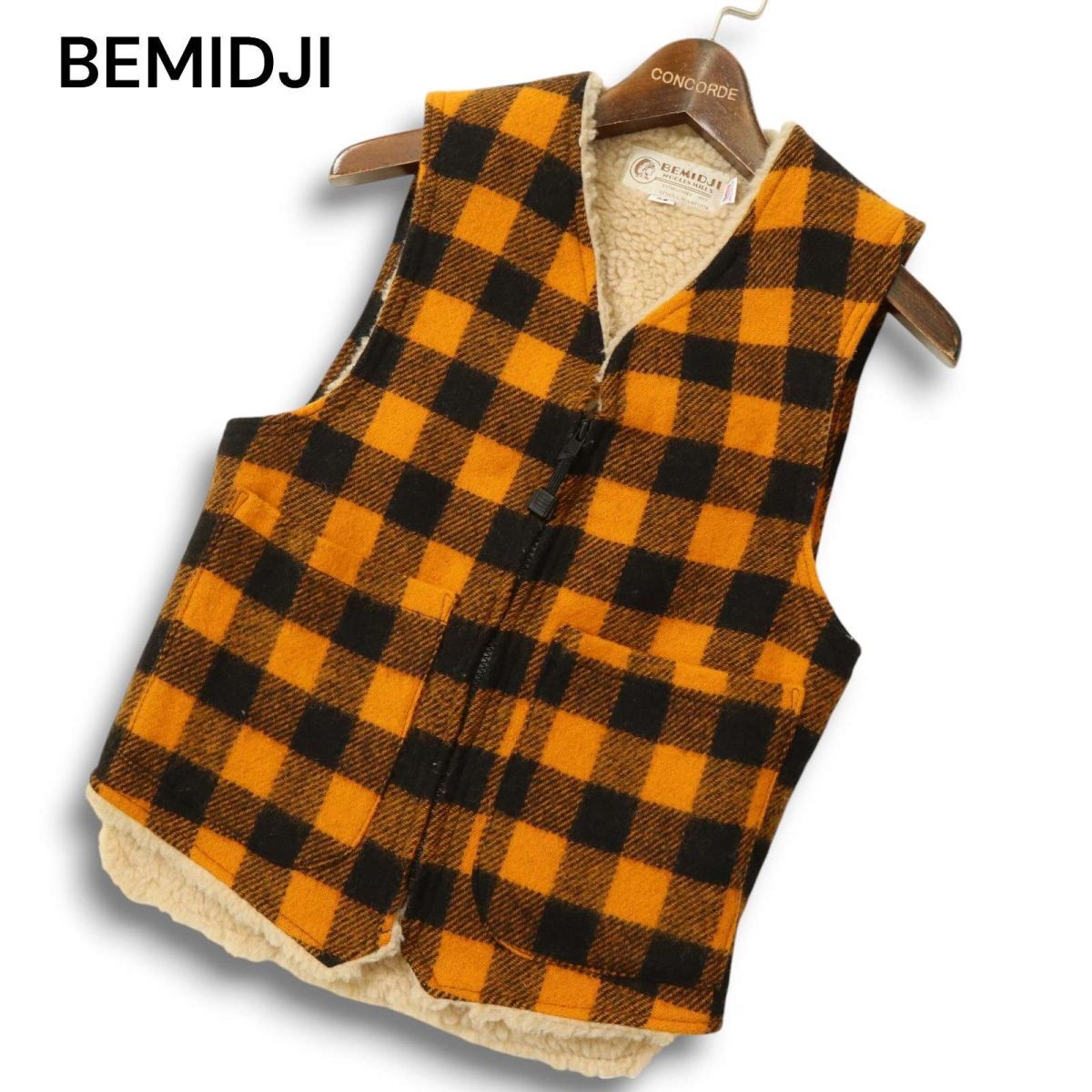 USA製★ BEMIDJI WOOLEN MILLS ベミジ ウーレンミルズ 秋冬 ボア★ ウール ジップアップ チェック ベスト Sz.XS メンズ　C5T00016_1#N