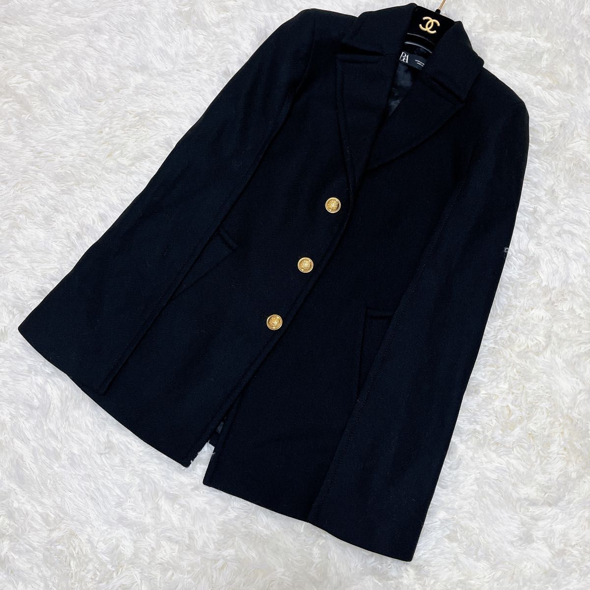 ZARA ザラ ウール ブレンド ボタン ケープ コート ジャケット ZARA ザラ ウール ブレンド ボタン ケープ コート ジャケット