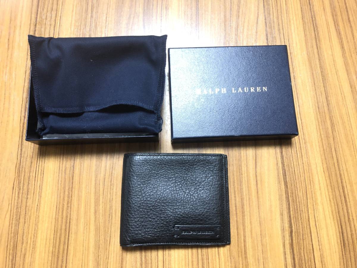 [ hard-to-find ] most high quality *RALPH LAUREN* now is illusion BLACK LABEL* Italy made car f leather pebble do leather top class 2. folding wallet / purse RRL