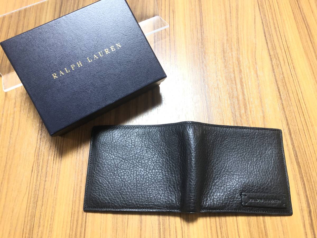 [ hard-to-find ] most high quality *RALPH LAUREN* now is illusion BLACK LABEL* Italy made car f leather pebble do leather top class 2. folding wallet / purse RRL