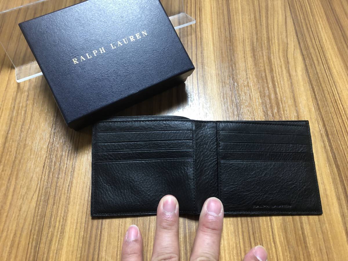 [ hard-to-find ] most high quality *RALPH LAUREN* now is illusion BLACK LABEL* Italy made car f leather pebble do leather top class 2. folding wallet / purse RRL