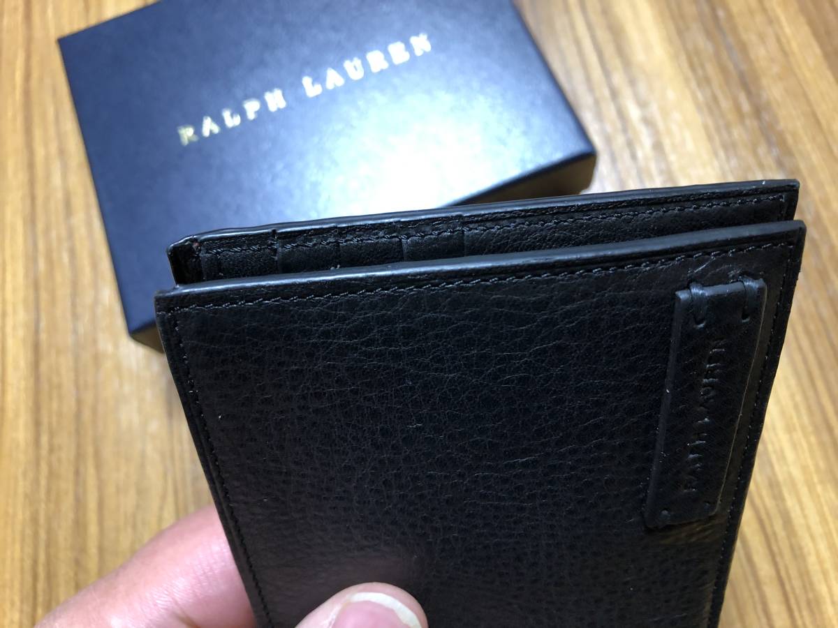 [ hard-to-find ] most high quality *RALPH LAUREN* now is illusion BLACK LABEL* Italy made car f leather pebble do leather top class 2. folding wallet / purse RRL