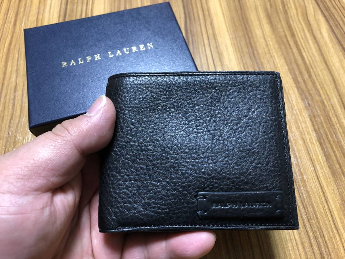 [ hard-to-find ] most high quality *RALPH LAUREN* now is illusion BLACK LABEL* Italy made car f leather pebble do leather top class 2. folding wallet / purse RRL