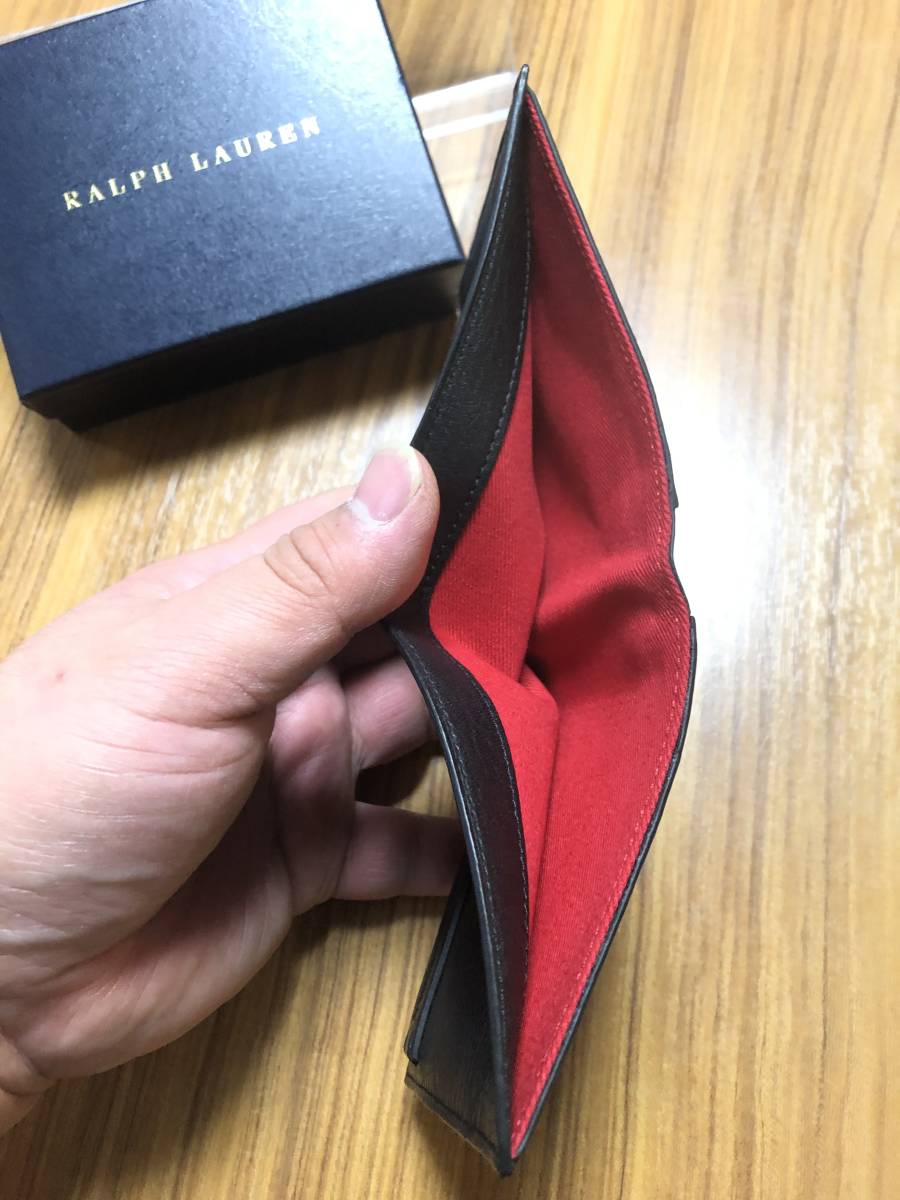 [ hard-to-find ] most high quality *RALPH LAUREN* now is illusion BLACK LABEL* Italy made car f leather pebble do leather top class 2. folding wallet / purse RRL