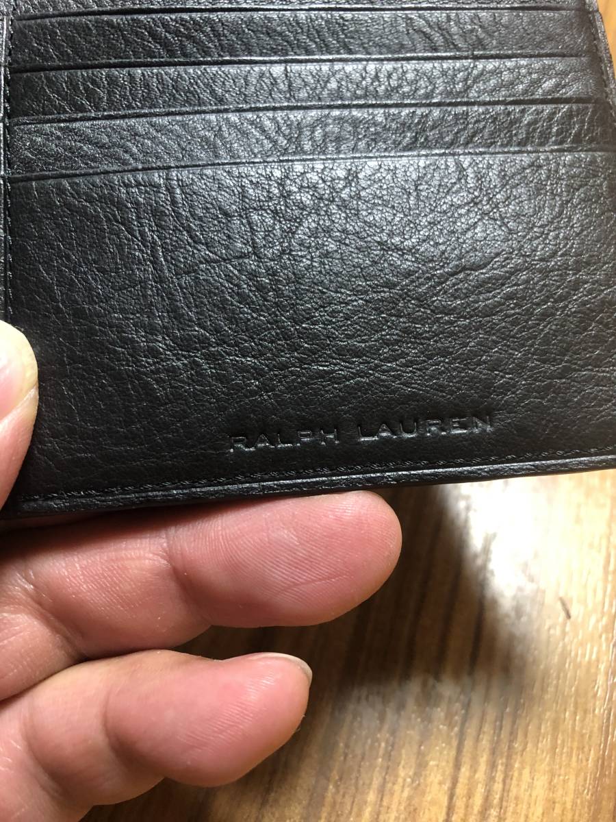 [ hard-to-find ] most high quality *RALPH LAUREN* now is illusion BLACK LABEL* Italy made car f leather pebble do leather top class 2. folding wallet / purse RRL