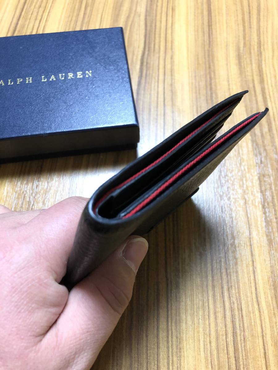 [ hard-to-find ] most high quality *RALPH LAUREN* now is illusion BLACK LABEL* Italy made car f leather pebble do leather top class 2. folding wallet / purse RRL