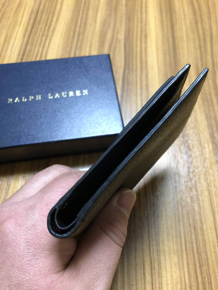 [ hard-to-find ] most high quality *RALPH LAUREN* now is illusion BLACK LABEL* Italy made car f leather pebble do leather top class 2. folding wallet / purse RRL