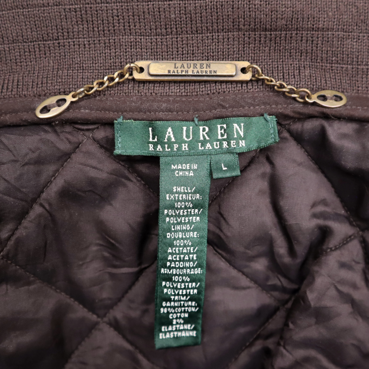 ☆送料無料☆ RALPH LAUREN ラルフローレン キルティング ジャケット 中綿 茶色 ブラウン レディース 古着 ワーク アメカジ ブルゾン_画像4