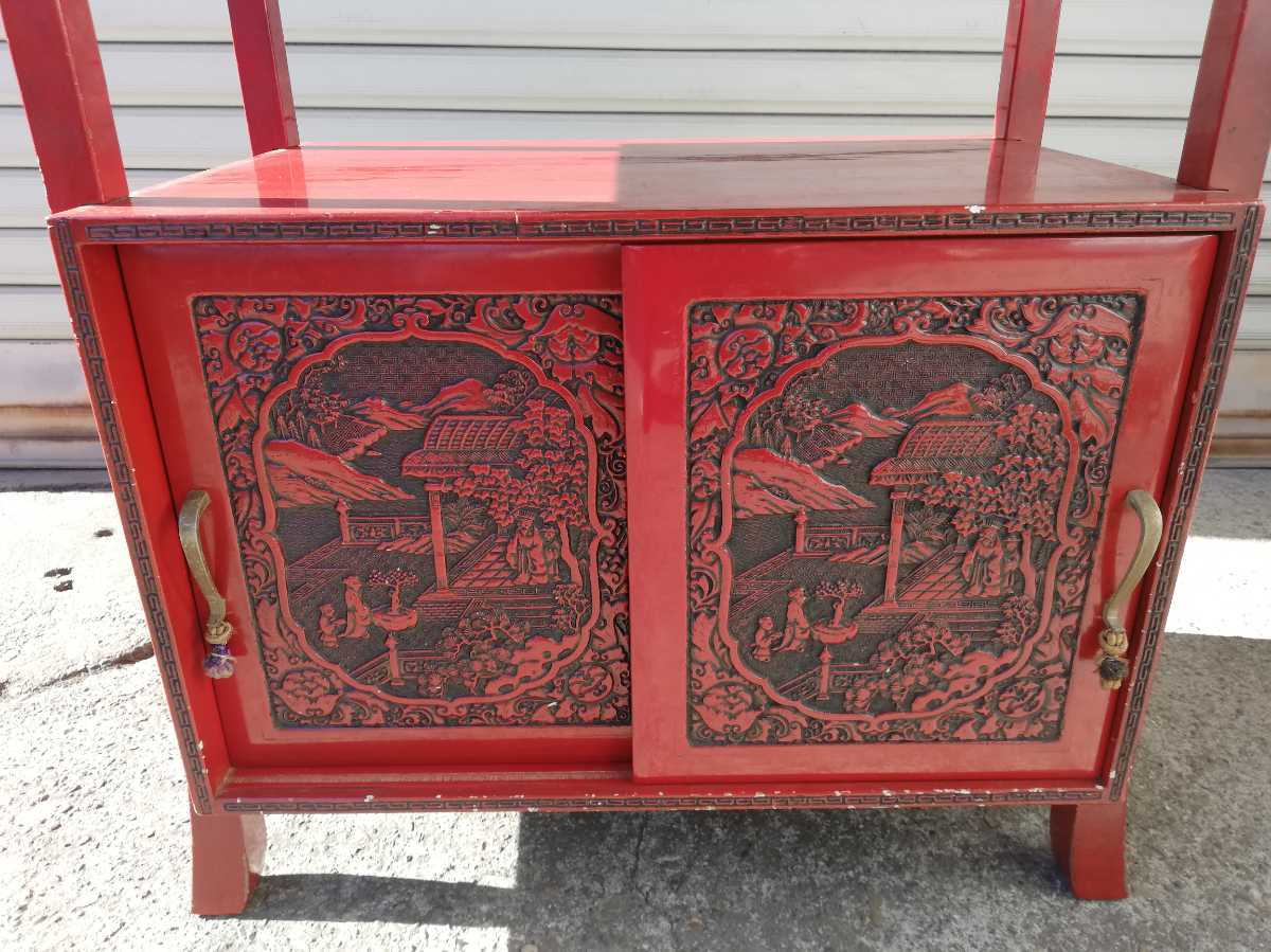 旧家買い出し品　中国堆朱　古玩　飾り棚　中国古美術品　　時代物　収納付き　　同梱包可能_画像2