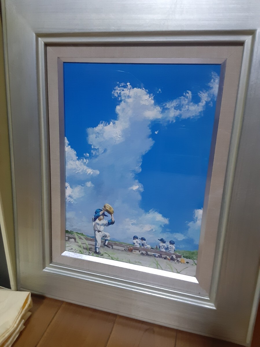 真作」 櫻井幸雄 出番のないベンチ(ブルペン) 油彩 4号 直筆 真作」 櫻井幸雄 出番のないベンチ(ブルペン) 油彩 4号 直筆