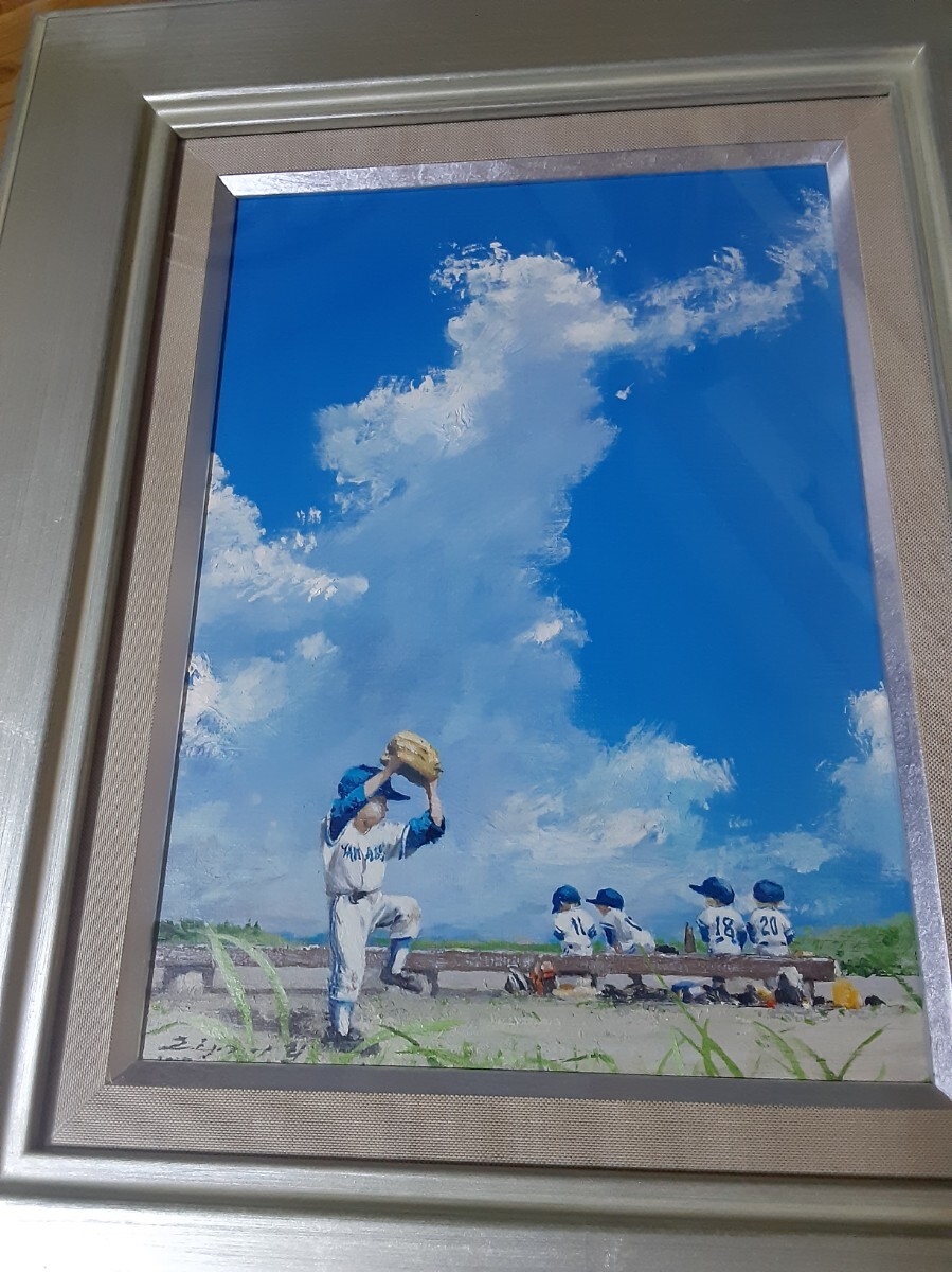 真作」 櫻井幸雄 出番のないベンチ(ブルペン) 油彩 4号 直筆 真作」 櫻井幸雄 出番のないベンチ(ブルペン) 油彩 4号 直筆