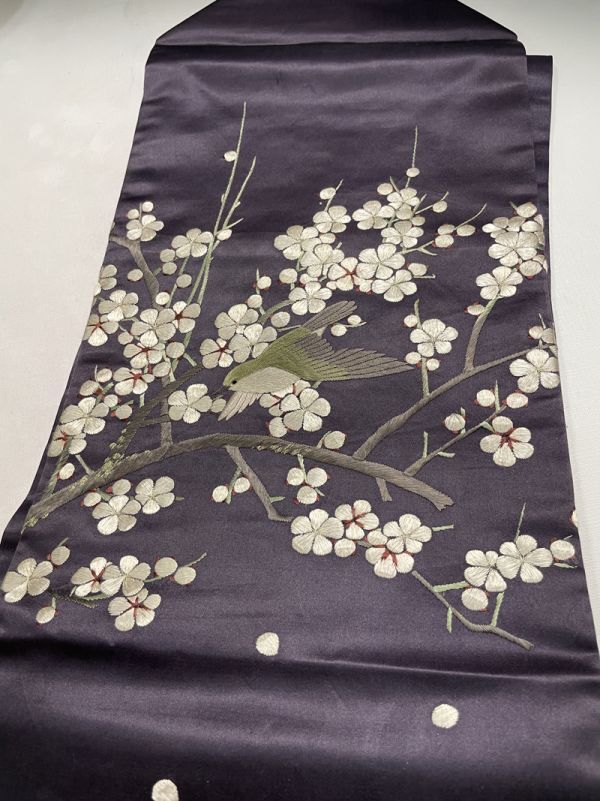 ☆きものさらさ アンティーク着物帯☆逸品! 梅にうぐいす 鶯 鳥 ☆きものさらさ アンティーク着物帯☆逸品! 梅にうぐいす 鶯 鳥