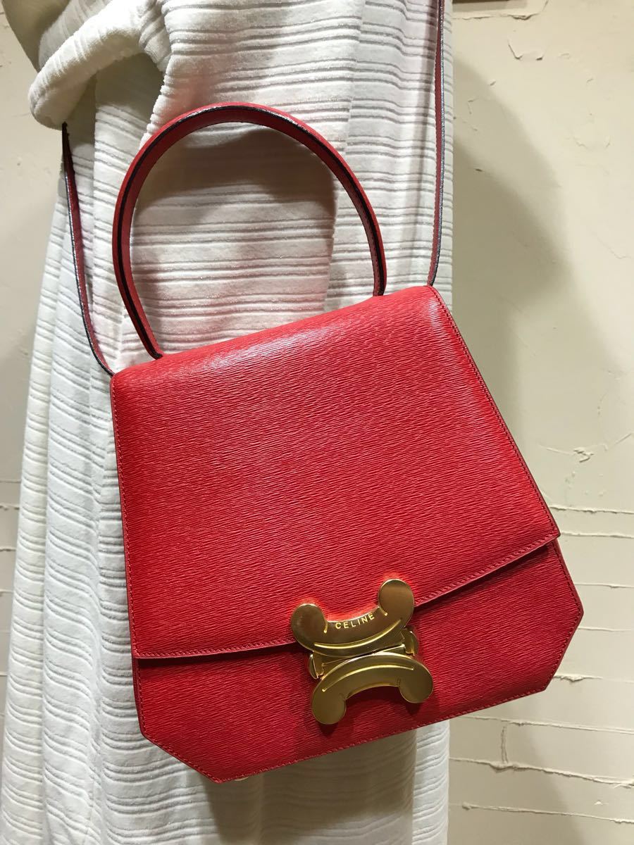 激レア 希少カラー 美品 VINTAGE OLD CELINE 2WAYショルダーバッグ ブラゾン金具 トリオンフ 斜め掛け ハンドバッグ ヴィンテージバッグ