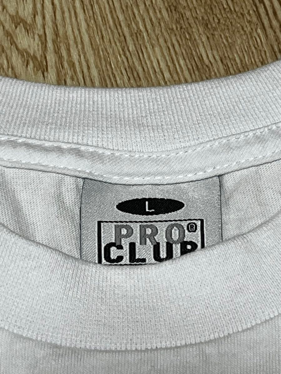 PRO CLUB 半袖Tシャツ ロゴ 刺繍 USAモデル ホワイト　L