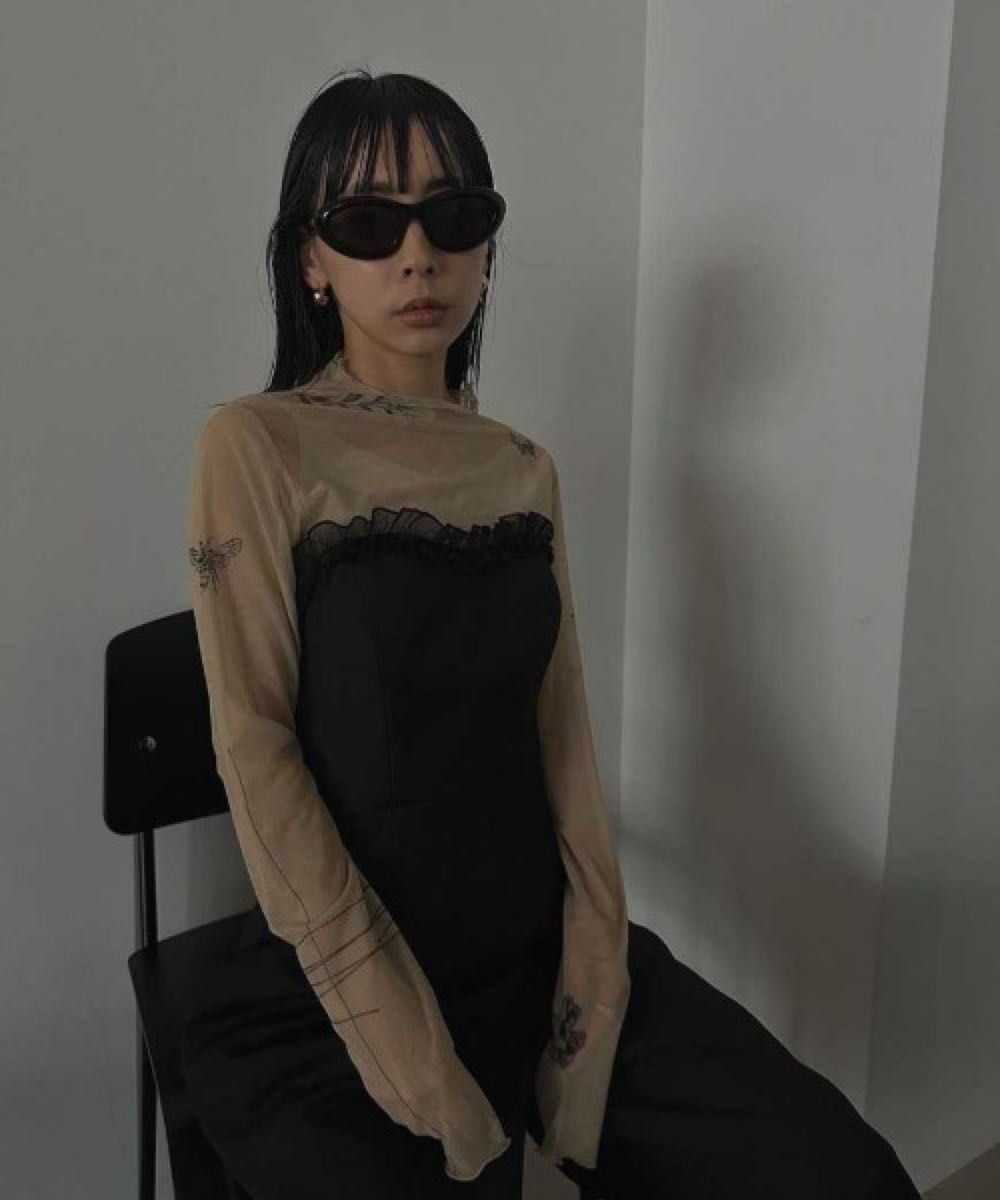 アメリ MEDI FLOWER TATTOO SHEER TOP タトゥートップス アメリ MEDI FLOWER TATTOO SHEER TOP タトゥートップス