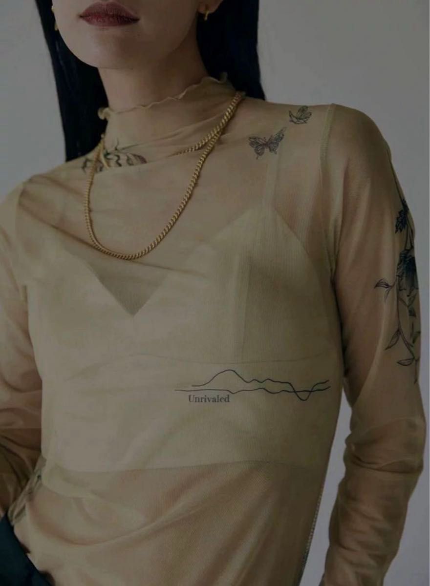 アメリ MEDI FLOWER TATTOO SHEER TOP タトゥートップス アメリ MEDI FLOWER TATTOO SHEER TOP タトゥートップス