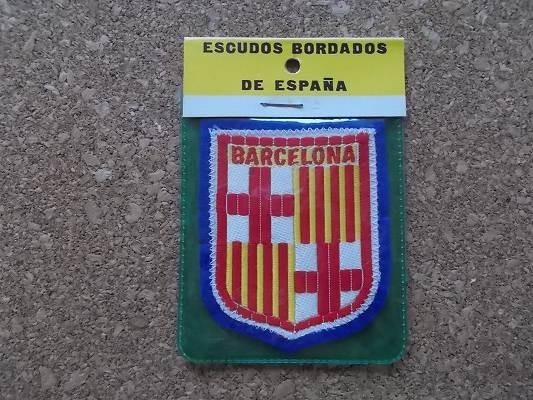 80s スペイン バルセロナBARCELONA ビンテージESCUDOS BORDADOSフェルト ワッペン/スーベニア紋章アップリケ中世パッチ旅行エンブレム土産_画像1