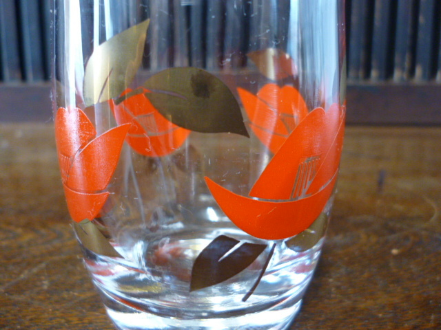昭和レトロ　グラス ３個セット 山茶花 サザンカ 赤 レッド タンブラー キッチン インテリア ディスプレイ_画像6