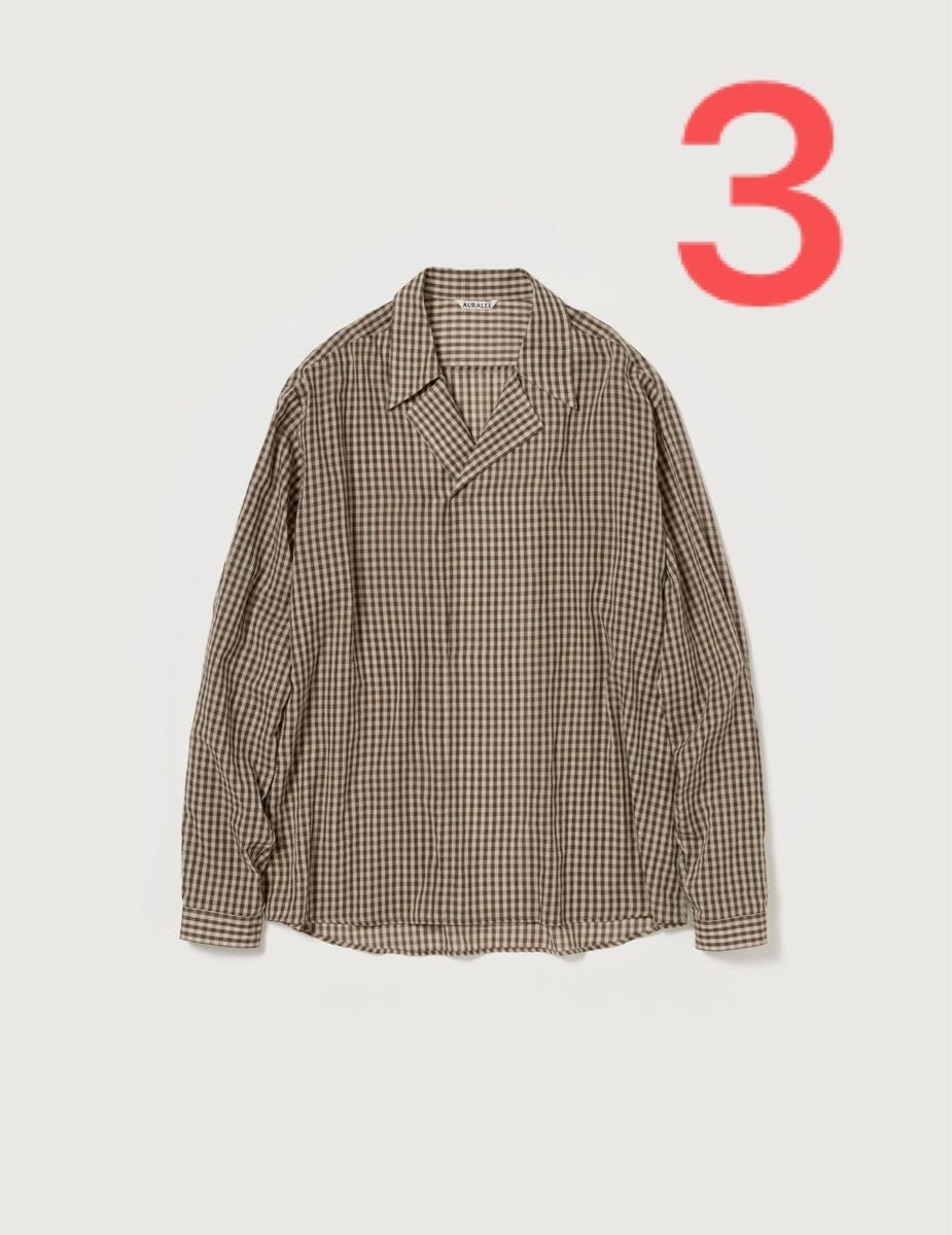 AURALEE 25ss AIRY LIGHT COTTON CHECK P/O SHIRT サイズ3 BROWN AURALEE 25ss AIRY LIGHT COTTON CHECK P/O SHIRT サイズ3 BROWN