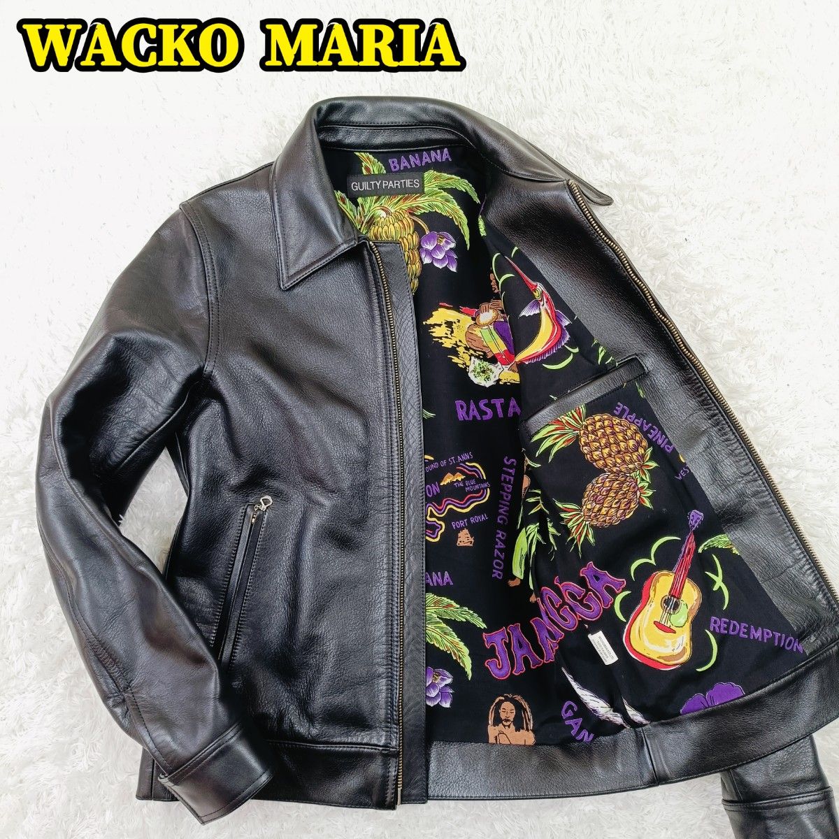 WACKO MARIAワコマリア ステアハイド 牛革 レザージャケット シングル ライダース 裏地 JAMAICA ジャマイカ WACKO MARIAワコマリア ステアハイド 牛革 レザージャケット シングル ライダース 裏地 JAMAICA ジャマイカ