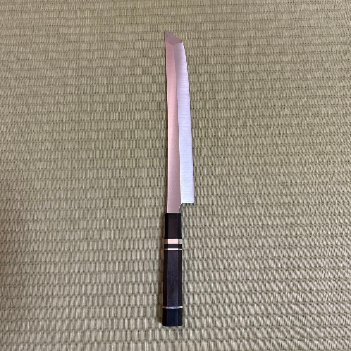 先丸 本焼 柳刃 包丁 和包丁 九寸 黒檀 銀三巻八角柄 V金10号 先丸 本焼 柳刃 包丁 和包丁 九寸 黒檀 銀三巻八角柄 V金10号