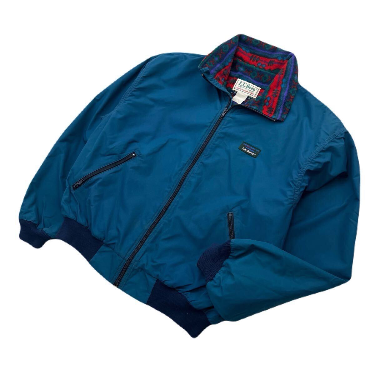 バーゲンで ネイビー ブルゾン ウォームアップ シェルジャケット 裏フリース エルエルビーン L.L.Bean ☆ 80s ブルー 古着■BK173 アウトドア L相当 男性用