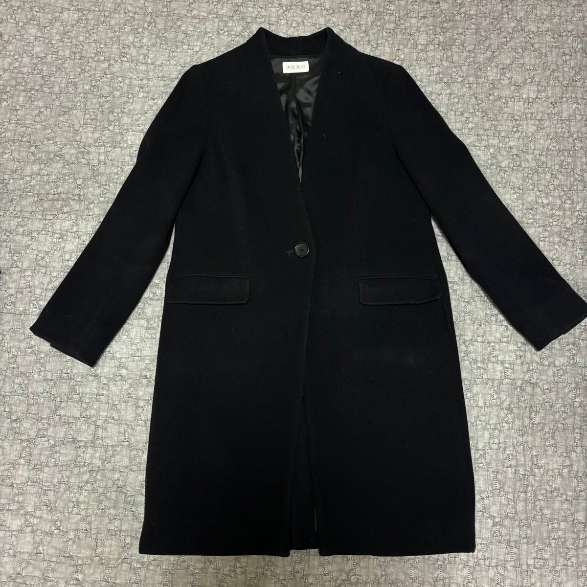 プラステ PLST ノーカラーコート 秋冬 シンプル ロングコート アウター ブラック