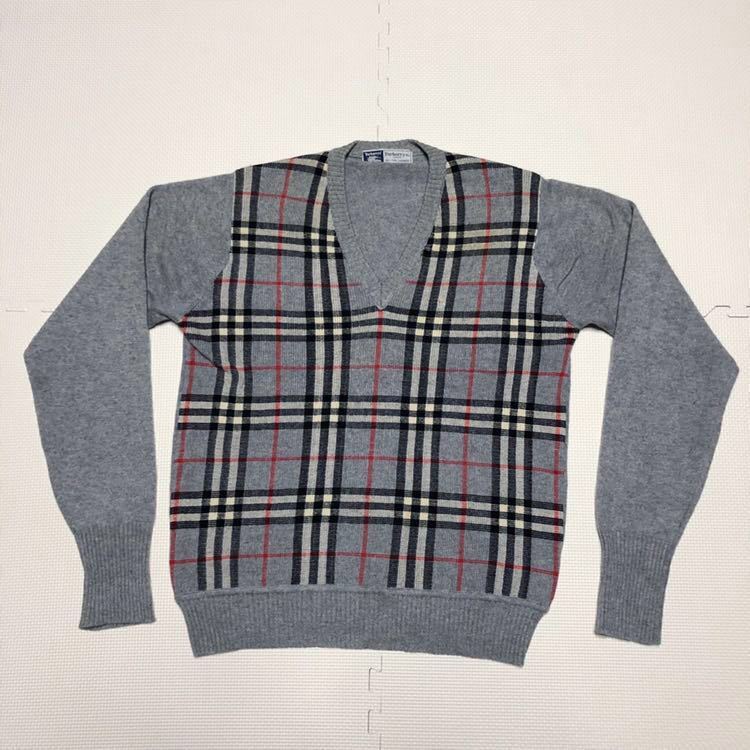 値引 BURBERRYS バーバリー 80's 90's カシミア セーター ノバチェック L グレー セーター 値引 BURBERRYS バーバリー 80's 90's カシミア セーター ノバチェック L グレー セーター