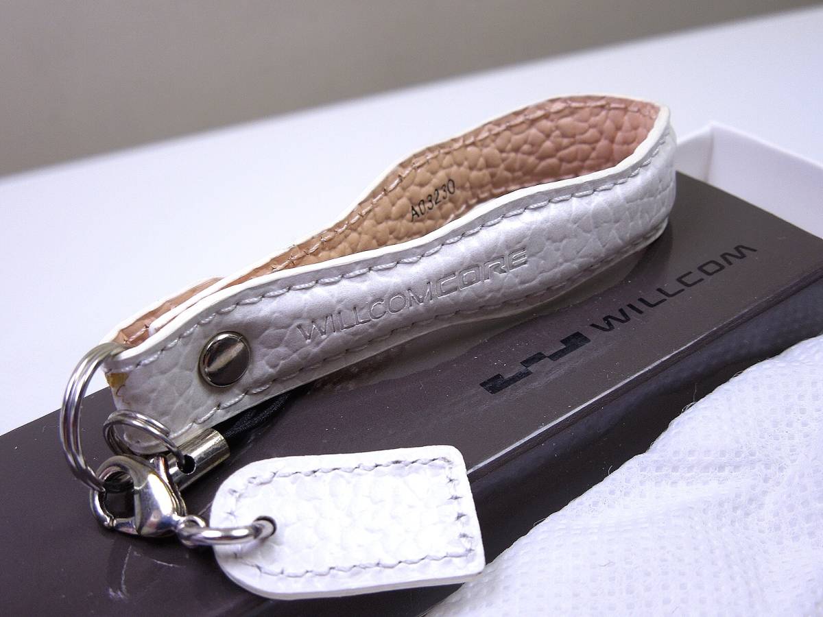 WILLCOM Willcom long time period contract person privilege leather made Mini strap white unused goods * one part leather peel off equipped.