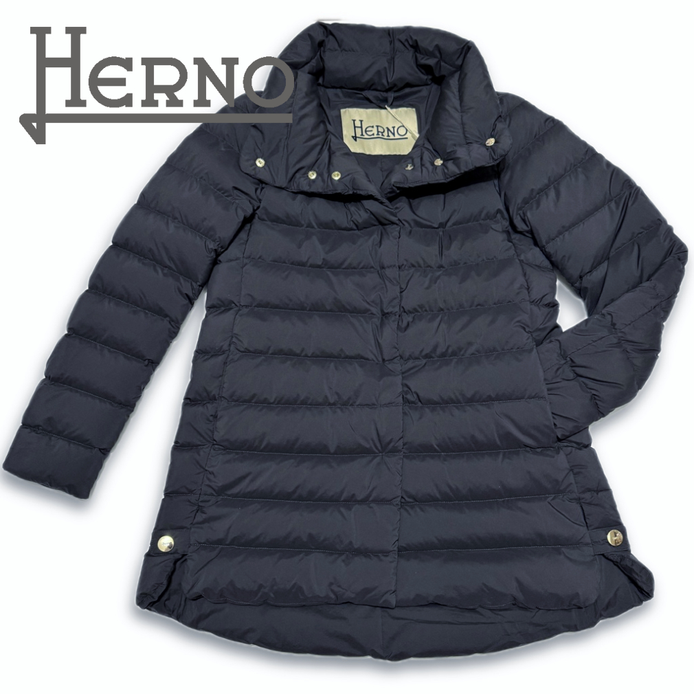 新品ヘルノHERNOナイロンAラインダウンコートジャケットNUAGE濃紺#40★