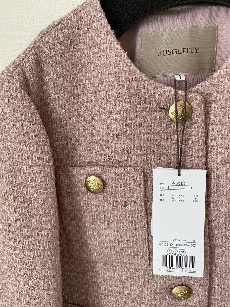 新品タグ付 JUSGLITTY プチキラツイードジャコット ジャス 新品タグ付 JUSGLITTY プチキラツイードジャコット ジャス
