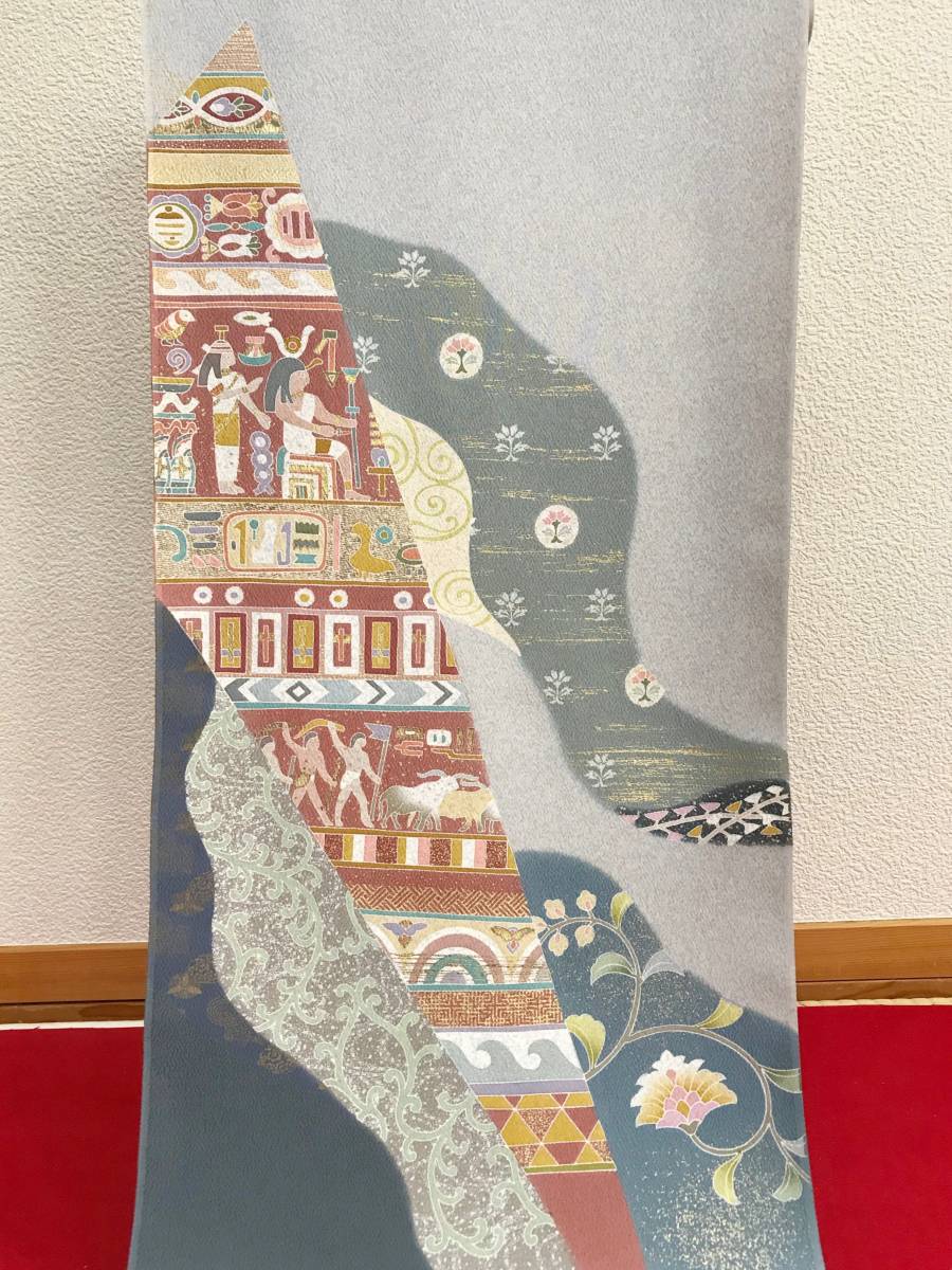 付け下げ 1-1022 十日町友禅 古代エジプト柄 丹後ちりめん 反物 付け下げ 1-1022 十日町友禅 古代エジプト柄 丹後ちりめん 反物