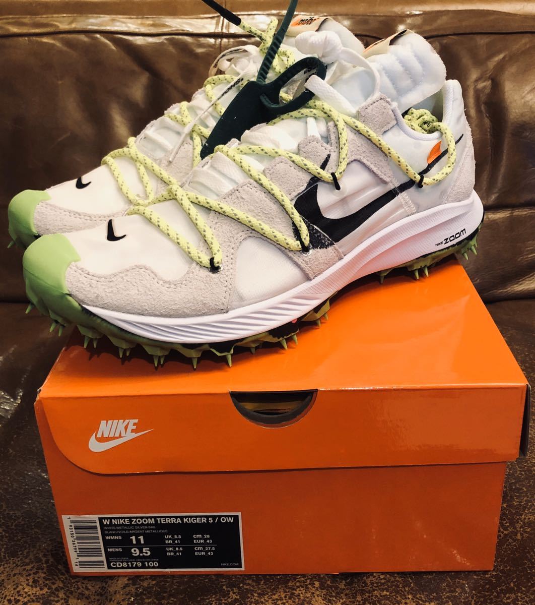 新品 国内正規 メンズ 27.5 W NIKE OFF WHITE ZOOM TERRA KIGER 5 ナイキ オフ ホワイト ズーム テラ ガイガー 白 緑 ランニング